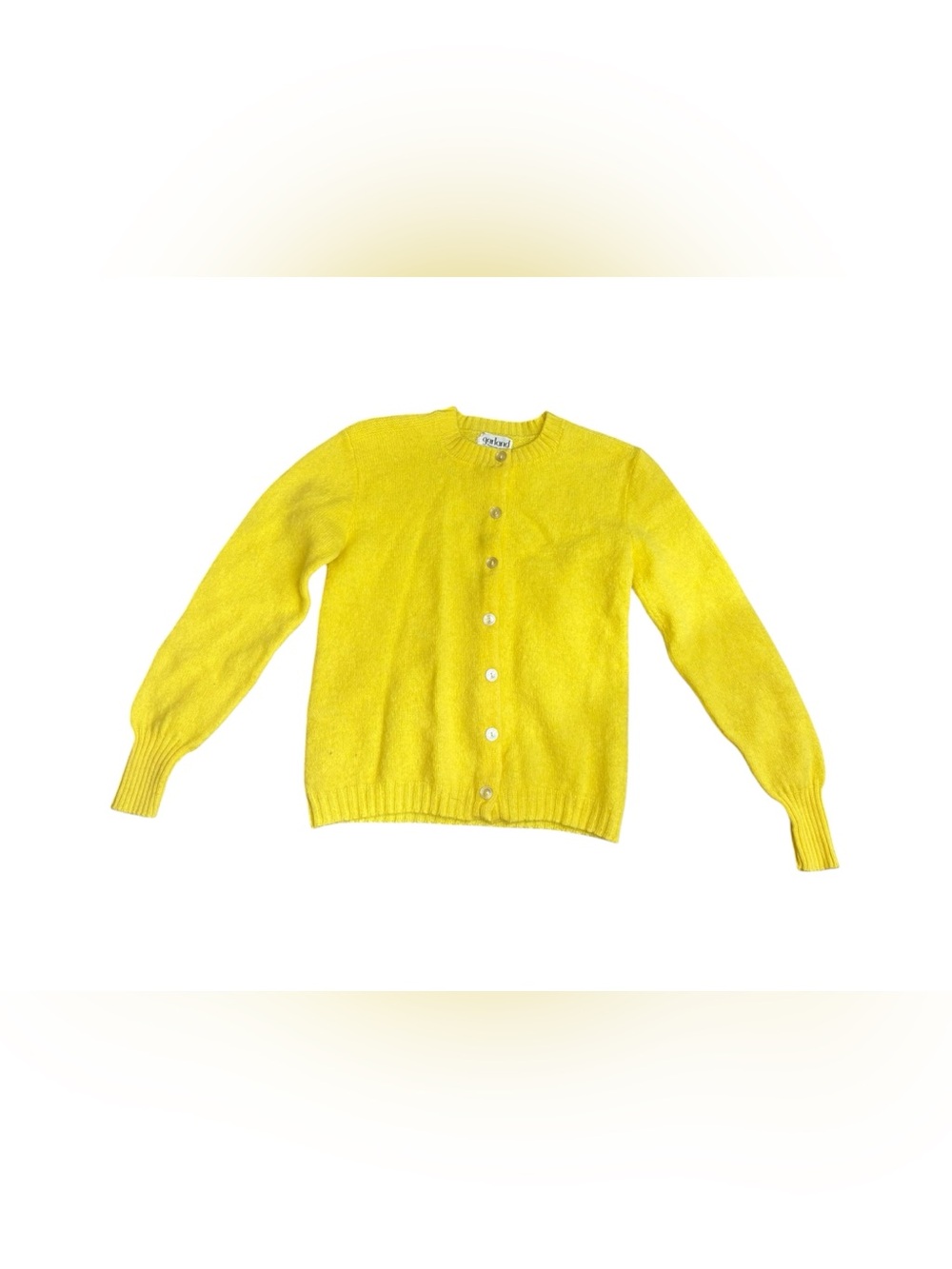 Vintage 50s 60s Garland Sheltie Mist Yellow Cardigan Crew Neck Button Up Sweater